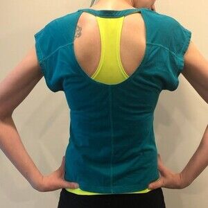 Women's Lucy XS Neon Yellow Racerback Layered Athletic Tank Top